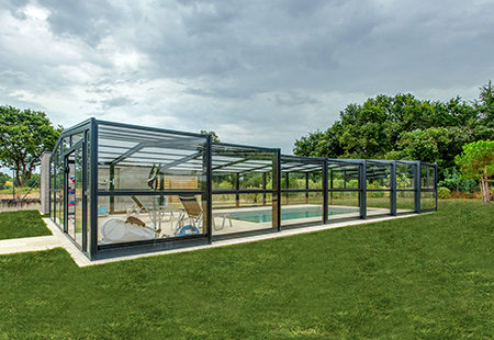 Abri de piscine haut Rénoval en simple vitrage - Bretagne Morbihan 56