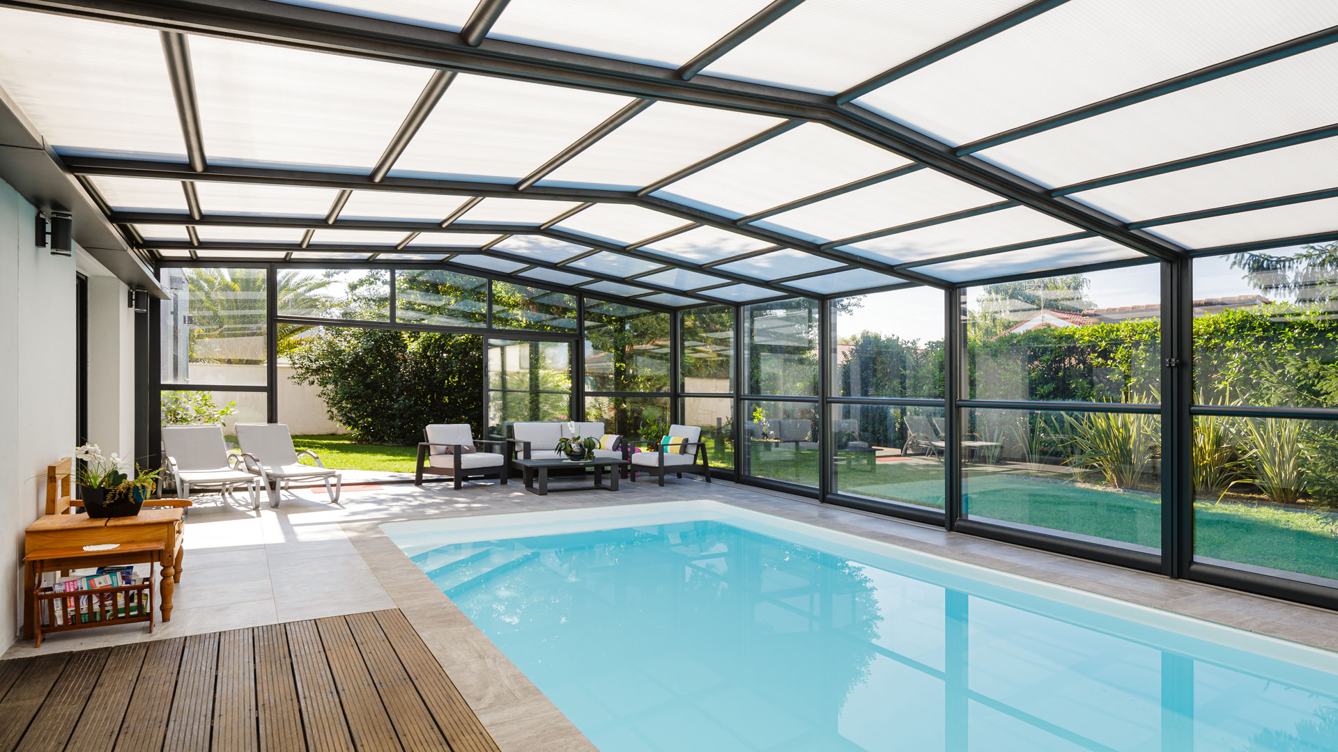 Abri de piscine haut adossé en aluminium Rénoval
