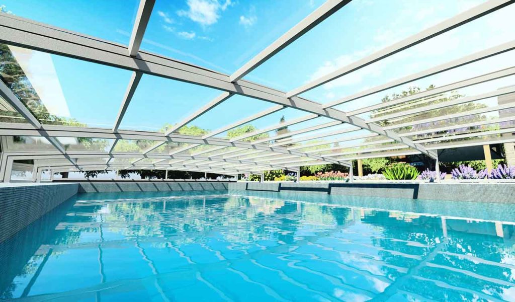 ABRI DE PISCINE SEMI PLAT EN POLYCARBONATE RENOVAL TECHNOLOGIE CONFORT