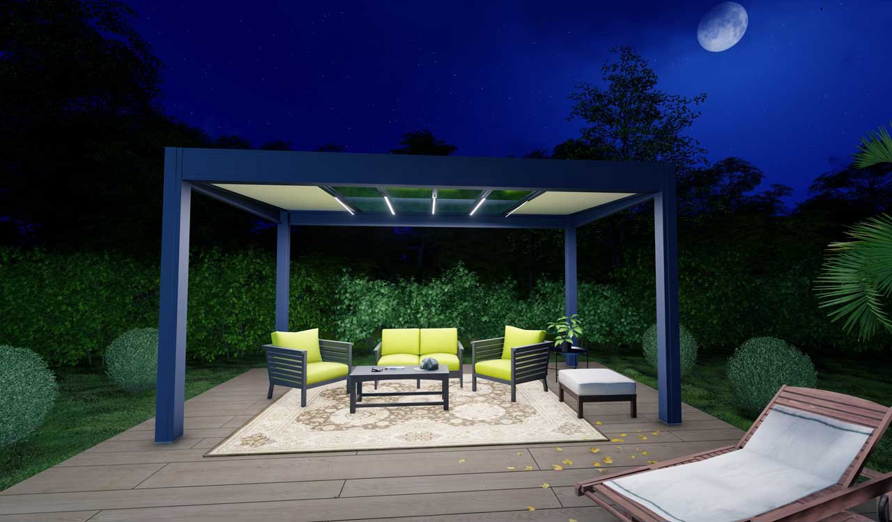 L'éclairage basse consommation intégré aux chevrons de votre pergola Rénoval