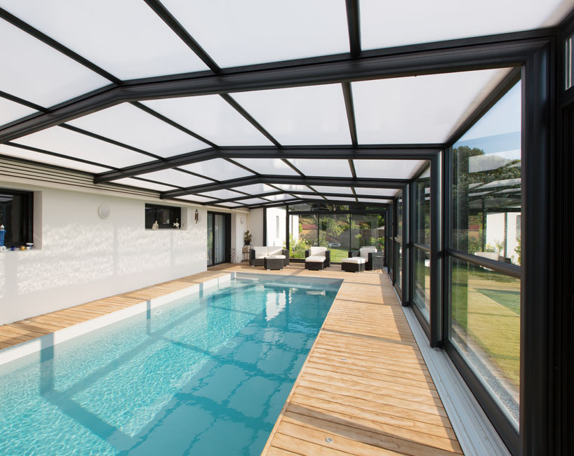 Abri piscine haut adossé Prestige - piscine 4 x 8 m