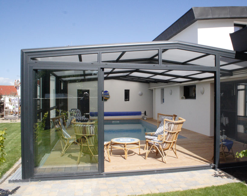 Abri piscine haut adossé Prestige - piscine 4 x 8 m